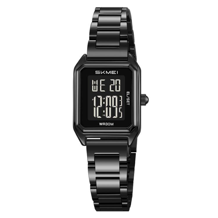 SKMEI 2493 Small Women Electronic Watch Square Steel Strap Watch, Style: Black Case Black by SKMEI