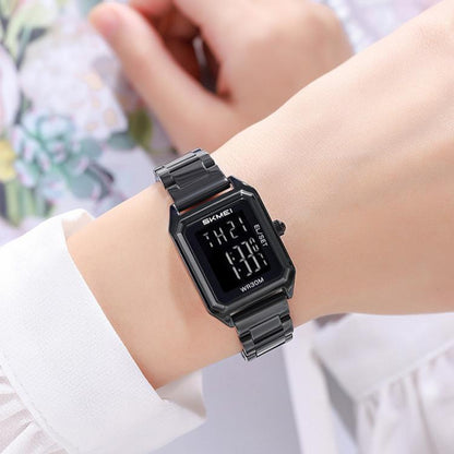 SKMEI 2493 Small Women Electronic Watch Square Steel Strap Watch, Style: Black Case Black by SKMEI