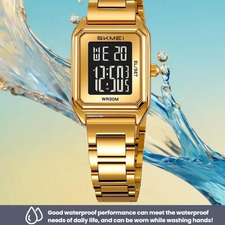 SKMEI 2493 Small Women Electronic Watch Square Steel Strap Watch, Style: Silver Case White by SKMEI