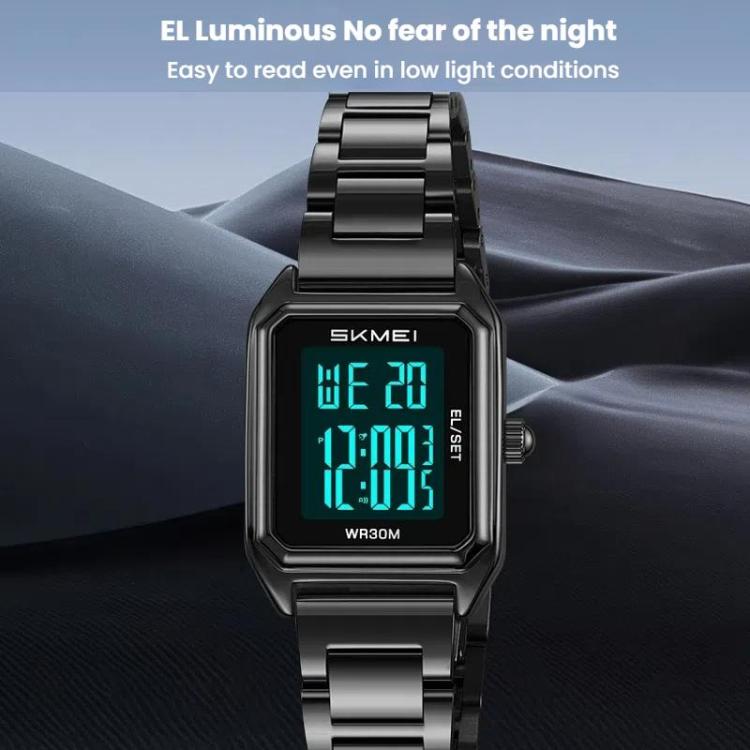 SKMEI 2493 Small Women Electronic Watch Square Steel Strap Watch, Style: Silver Case White by SKMEI