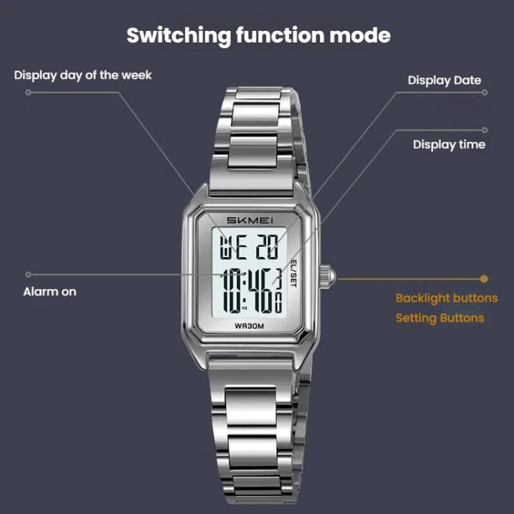 SKMEI 2493 Small Women Electronic Watch Square Steel Strap Watch, Style: Gold Case Black by SKMEI