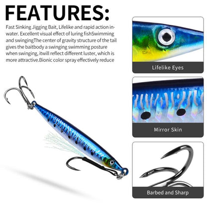 21G PROBEROS LF151 Long-Distance Casting Sinking Lure 3D Fast-Draw Sea Fishing Mackerel Hook(D) by PROBEROS