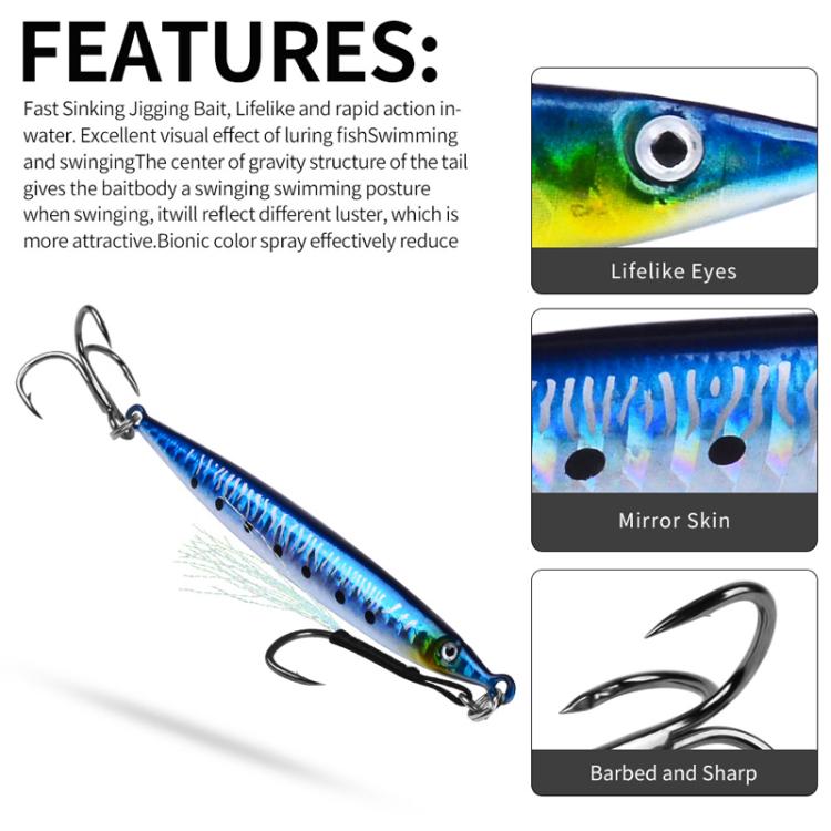 21G PROBEROS LF151 Long-Distance Casting Sinking Lure 3D Fast-Draw Sea Fishing Mackerel Hook(A) by PROBEROS
