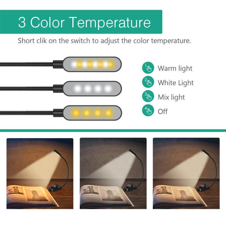 Hose Clip Book Light Night Reading Lamp Adjustable Brightness USB Rechargeable Book Clip Lights(8LED Long Strip Type-White) by bashfashion