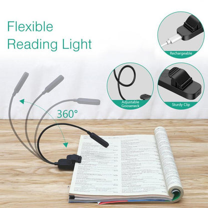 Hose Clip Book Light Night Reading Lamp Adjustable Brightness USB Rechargeable Book Clip Lights(8LED Long Strip Type-Black) by bashfashion