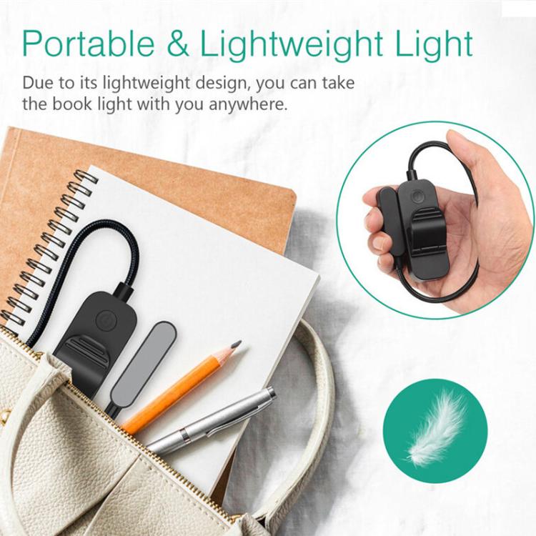Hose Clip Book Light Night Reading Lamp Adjustable Brightness USB Rechargeable Book Clip Lights(8LED Long Strip Type-Black) by bashfashion