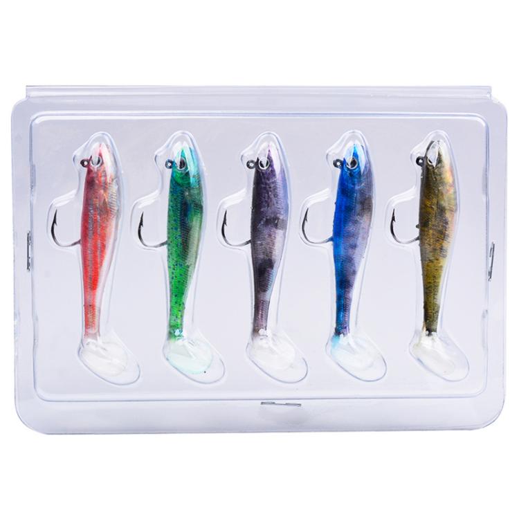 PROBEROS DW6092N6B 5pcs / Set T-Tail Lua False Bait Single Hook Full Swimming Submerged Imitation Soft Lure by PROBEROS