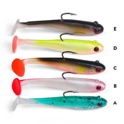 PROBEROS DW6092N6A 5pcs / Set T-Tail Lua False Bait Single Hook Full Swimming Submerged Imitation Soft Lure by PROBEROS