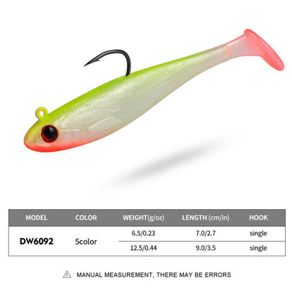 PROBEROS DW6092N6B 5pcs / Set T-Tail Lua False Bait Single Hook Full Swimming Submerged Imitation Soft Lure by PROBEROS