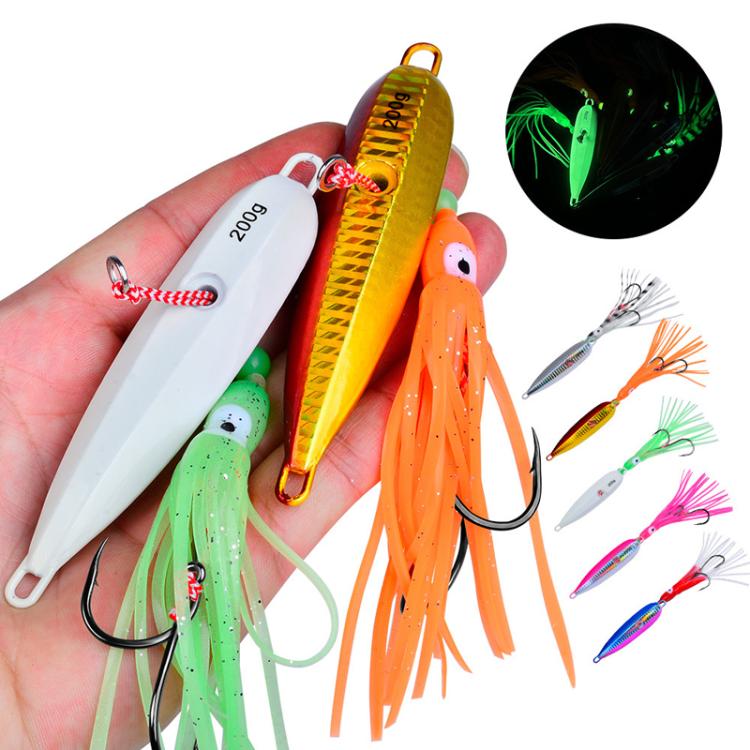 200G PROBEROS LF159 Luminous Bearded Squid Hook Slow Cranking Road Runner Iron Plate Bionic False Bait(A) by PROBEROS