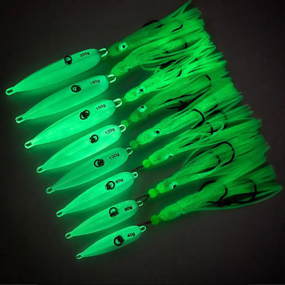 150G PROBEROS LF159 Luminous Bearded Squid Hook Slow Cranking Road Runner Iron Plate Bionic False Bait(B) by PROBEROS