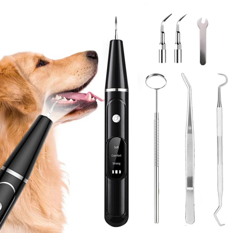 Pet Ultrasonic Teeth Cleaner Dog Tooth Brushing Kit Plaque Tartar Remover Dental Care Tool, Spec: With 3pcs Kit (Black) by bashfashion