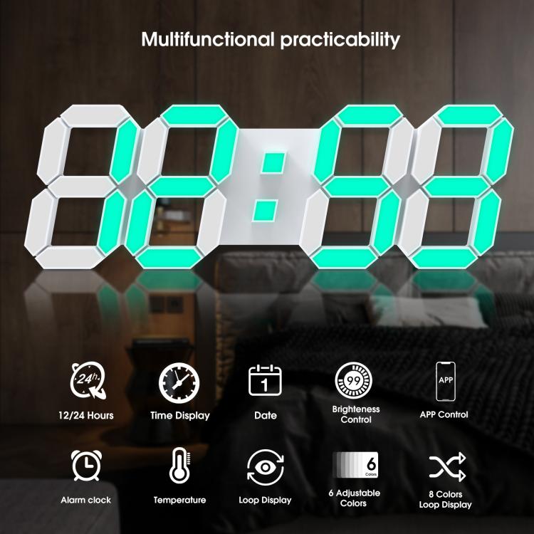 APP Remote Control 3D Led Wall Digital Color Clock Alarm /Date/Temp Display Wall & Table Clock 22.5 x 9.4 x 2.2cm by bashfashion