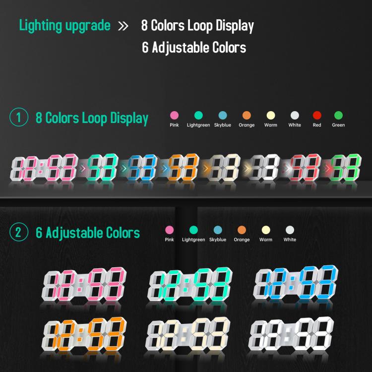 APP Remote Control 3D Led Wall Digital Color Clock Alarm /Date/Temp Display Wall & Table Clock 22.5 x 9.4 x 2.2cm by bashfashion