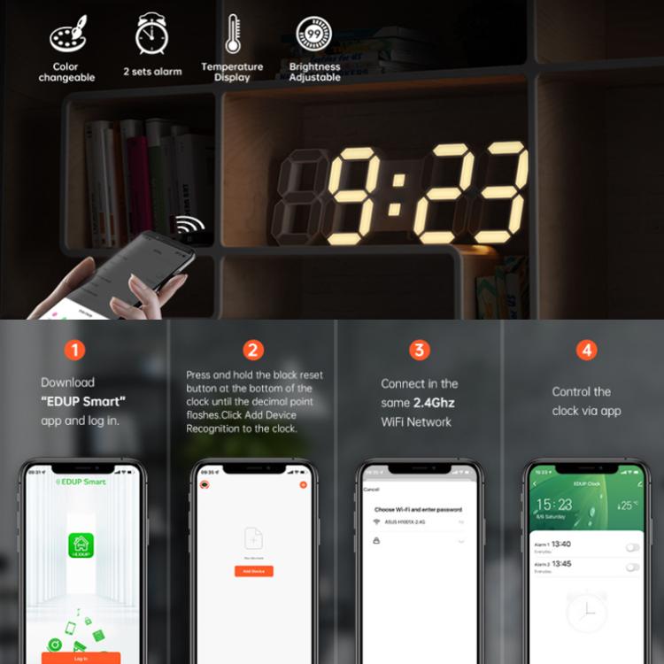 APP Remote Control 3D Led Wall Digital Color Clock Alarm /Date/Temp Display Wall & Table Clock 22.5 x 9.4 x 2.2cm by bashfashion