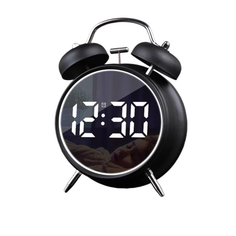 12/24H LED Screen Alarm Clock Loud Metal Clock With Night Light Plug-In Children Clock(Black) by bashfashion
