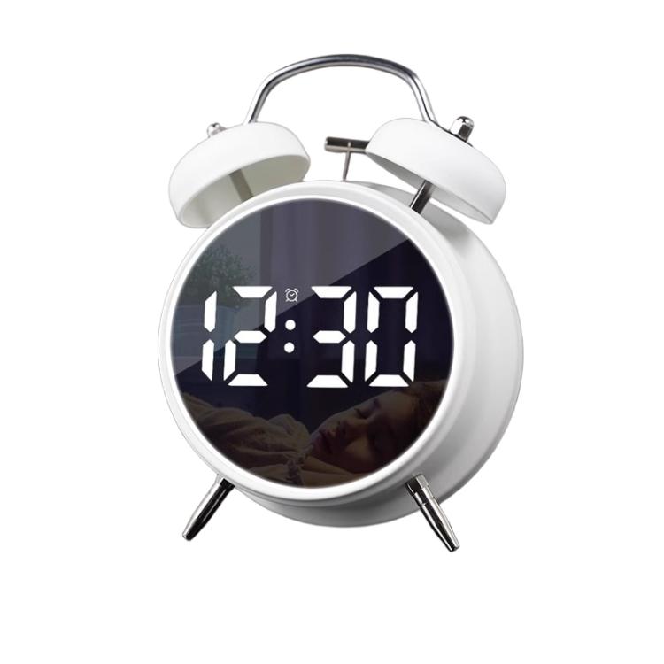 12/24H LED Screen Alarm Clock Loud Metal Clock With Night Light Plug-In Children Clock(White) by bashfashion