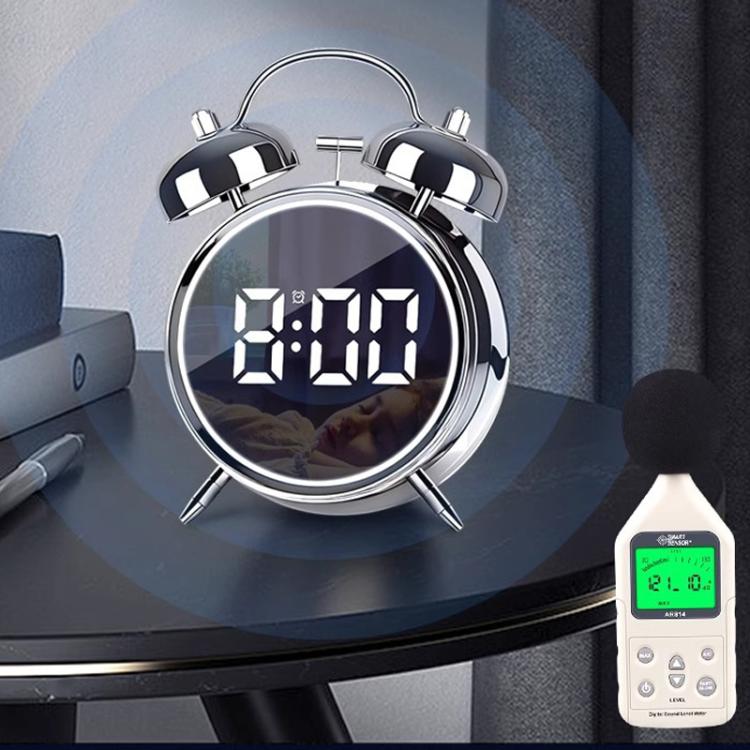12/24H LED Screen Alarm Clock Loud Metal Clock With Night Light Plug-In Children Clock(Silver) by bashfashion
