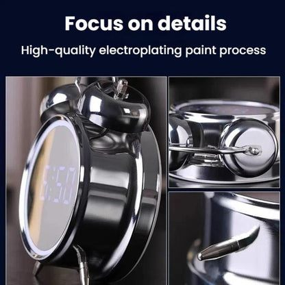 12/24H LED Screen Alarm Clock Loud Metal Clock With Night Light Plug-In Children Clock(Black) by bashfashion