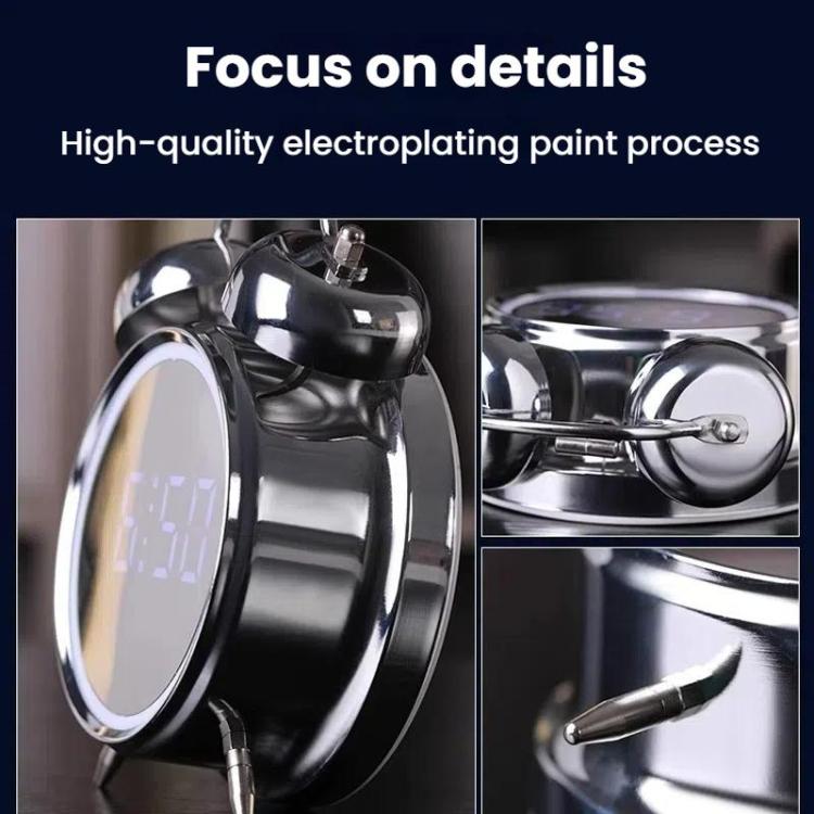 12/24H LED Screen Alarm Clock Loud Metal Clock With Night Light Plug-In Children Clock(Silver) by bashfashion