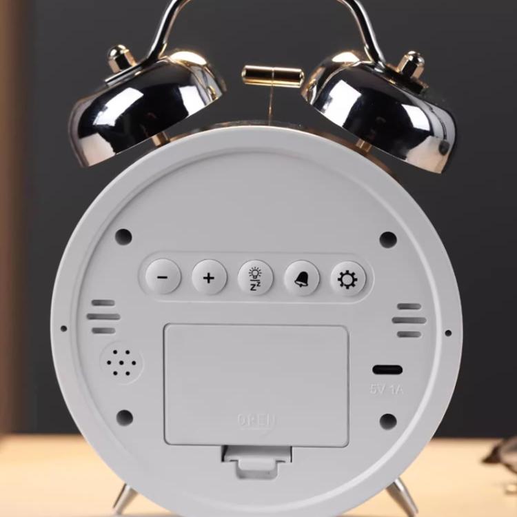 12/24H LED Screen Alarm Clock Loud Metal Clock With Night Light Plug-In Children Clock(Silver) by bashfashion