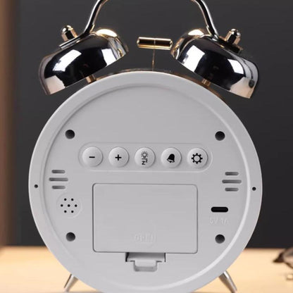 12/24H LED Screen Alarm Clock Loud Metal Clock With Night Light Plug-In Children Clock(Silver) by bashfashion