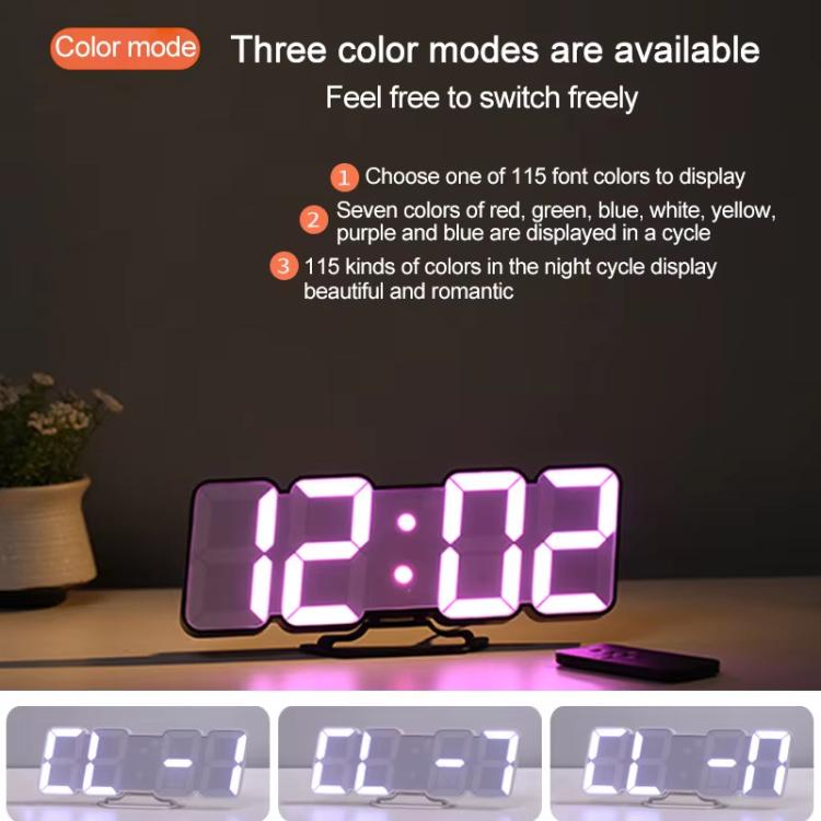 RGB Color Changing 3D Digital Clock With Voice Control, Adjustable Brightness, Temperature Display & Remote, Spec: Ordinary Black by bashfashion