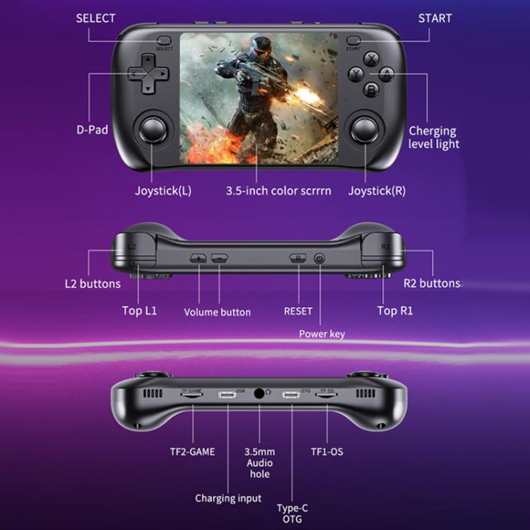 H36S 3.5 Inch IPS HD Screen Retro PSP Game Console Linux System GBA Handheld Video Game Console, Memory: 64G(Black) by bashfashion