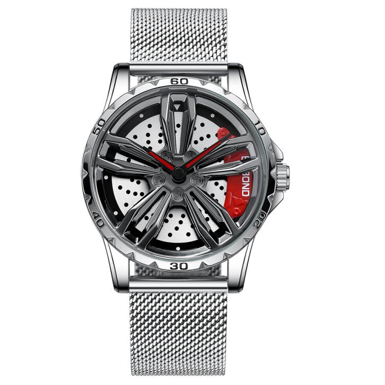 BINBOND D001 3D Hollow Motorcycle Rotating Wheel Watch, Color: White Net-White Steel-Red by BINBOND