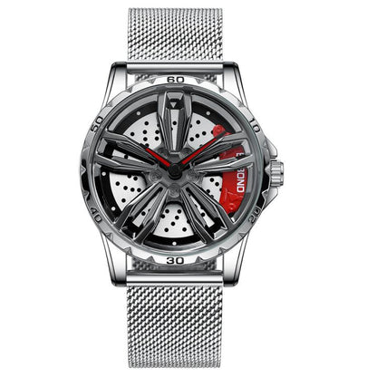 BINBOND D001 3D Hollow Motorcycle Rotating Wheel Watch, Color: White Net-White Steel-Red by BINBOND