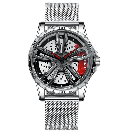 BINBOND D001 3D Hollow Motorcycle Rotating Wheel Watch, Color: White Net-White Steel-Red by BINBOND