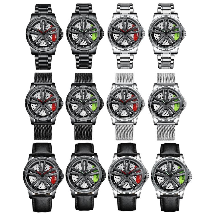 BINBOND D001 3D Hollow Motorcycle Rotating Wheel Watch, Color: Black Steel-Green by BINBOND