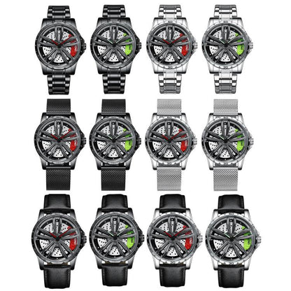 BINBOND D001 3D Hollow Motorcycle Rotating Wheel Watch, Color: Black Net-Black Steel-Red by BINBOND