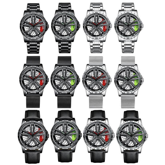 BINBOND D001 3D Hollow Motorcycle Rotating Wheel Watch, Color: Black Net-Black Steel-Red by BINBOND