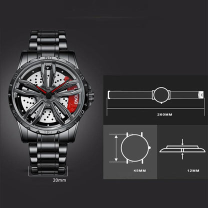 BINBOND D001 3D Hollow Motorcycle Rotating Wheel Watch, Color: White Net-White Steel-Green by BINBOND