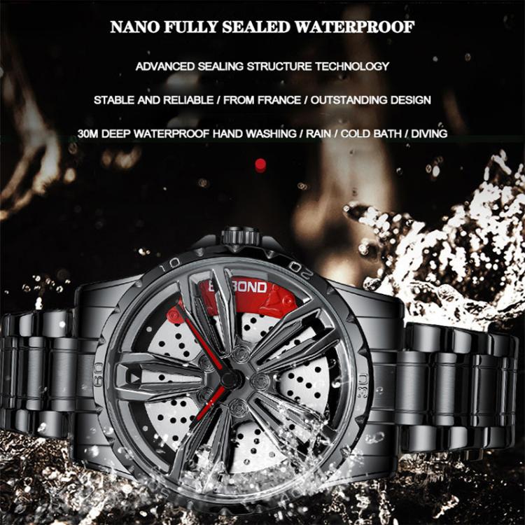 BINBOND D001 3D Hollow Motorcycle Rotating Wheel Watch, Color: White Net-White Steel-Green by BINBOND