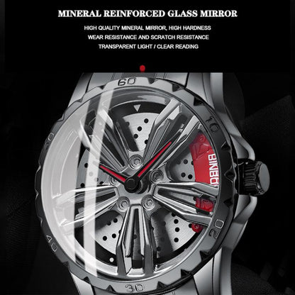 BINBOND D001 3D Hollow Motorcycle Rotating Wheel Watch, Color: White Net-White Steel-Red by BINBOND