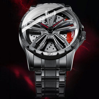 BINBOND D001 3D Hollow Motorcycle Rotating Wheel Watch, Color: White Net-White Steel-Red by BINBOND