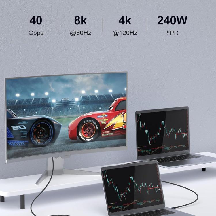 QGeeM USB4 Type-C PD 240W Fast Charging Cable With Digital Display, 40Gbps Data Transfer, 8K 60Hz Video Output For Laptop/Phone/Tablet 1m by QGeeM