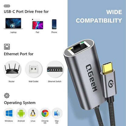 QGeeM USB-A To RJ45 LAN Converter Gigabit Ethernet Adapter for Laptop, PC, Smartphone, Plug & Play Cable Length 15cm by QGeeM