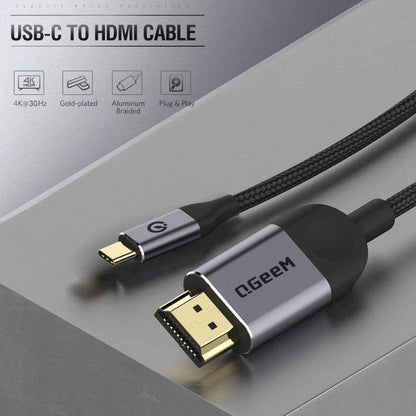 QGeeM USB-C/Type-C To HDMI Cable 4K 30Hz For Screen Mirroring & Extended Display, Cable Length: 1.2m by QGeeM