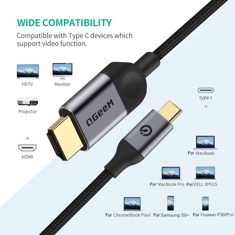 QGeeM USB-C/Type-C To HDMI Cable 4K 30Hz For Screen Mirroring & Extended Display, Cable Length: 1.2m by QGeeM