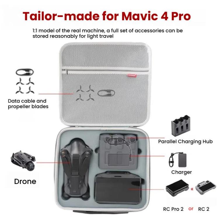 For DJI Mavic 4 Pro Fly More Combo / Creator Combo Carrying Case Durable PU Crossbody Shoulder Bag(Gray) by bashfashion