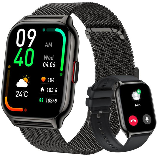Blood Oxygen / Sleep / Heart Rate Health Monitoring Smart Watch Square Sports Double Strap Watch(Black Steel+Silicone Black) by bashfashion