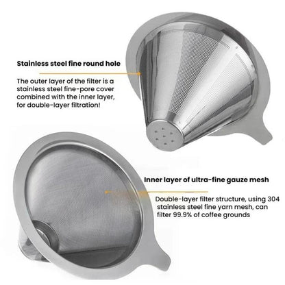 304 Stainless Steel Coffee Filter Reusable Mesh for Pour Over/Drip Coffee Maker, Spec: 4-6 Cups by bashfashion