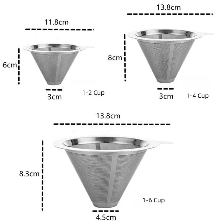 304 Stainless Steel Coffee Filter Reusable Mesh for Pour Over/Drip Coffee Maker, Spec: 4-6 Cups by bashfashion