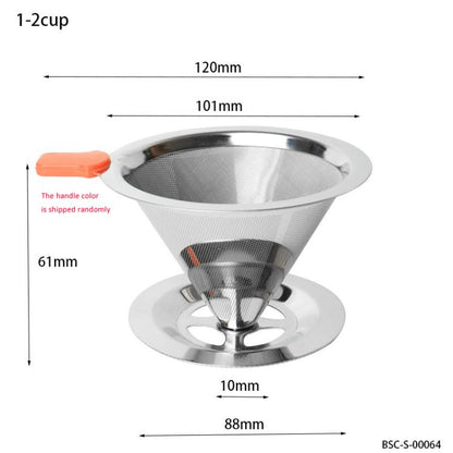 V60 Stainless Steel Coffee Filter with Base for Pour Over Brewing, Spec: 1-2 Cups 300-mesh by bashfashion