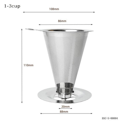 V60 Stainless Steel Coffee Filter with Base for Pour Over Brewing, Spec: 1-3 Cups 300-mesh by bashfashion