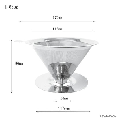 V60 Stainless Steel Coffee Filter with Base for Pour Over Brewing, Spec: 1-8 Cups 300-mesh by bashfashion