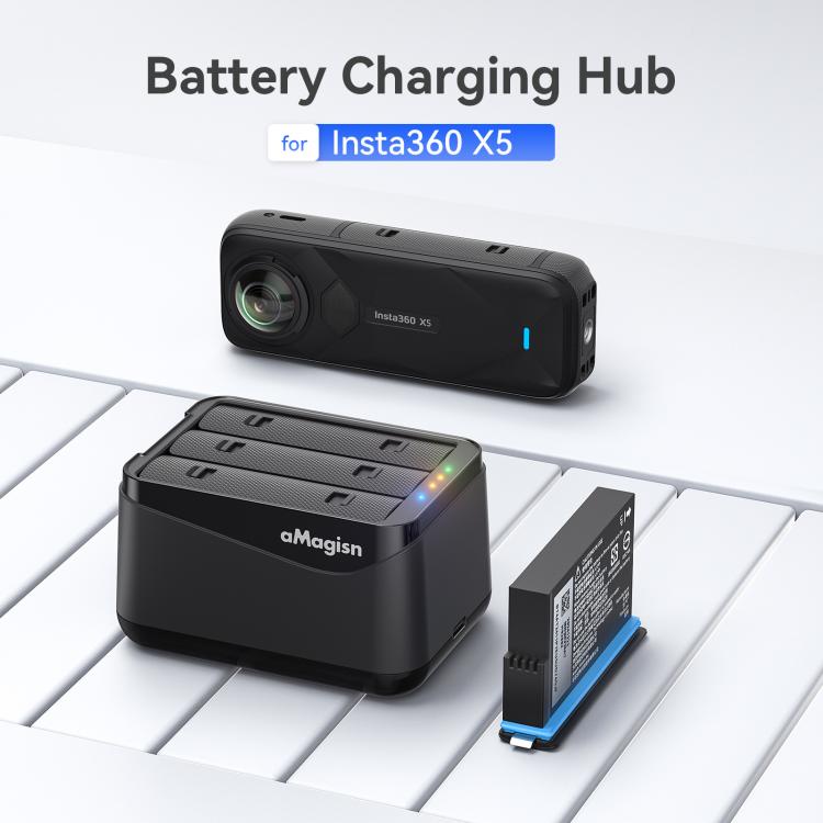 For Insta360 X5 Camera AMagisn Battery Charger Fast Charging Station For 3 Batteries Simultaneously by aMagisn